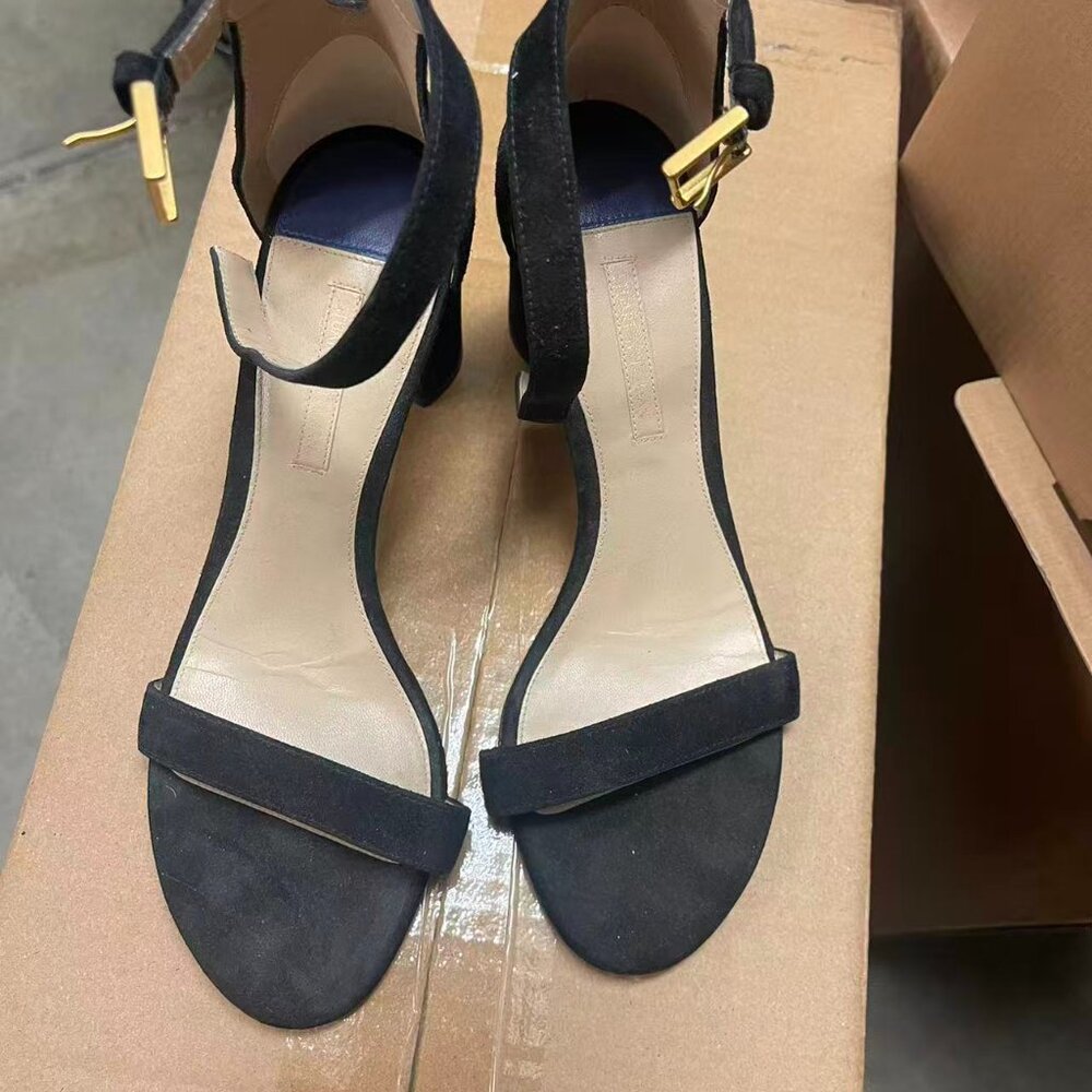 Stuart Weitzman Nudistcurve 75 Block Heel Sandals – Black, Size 7.5 (Like New)